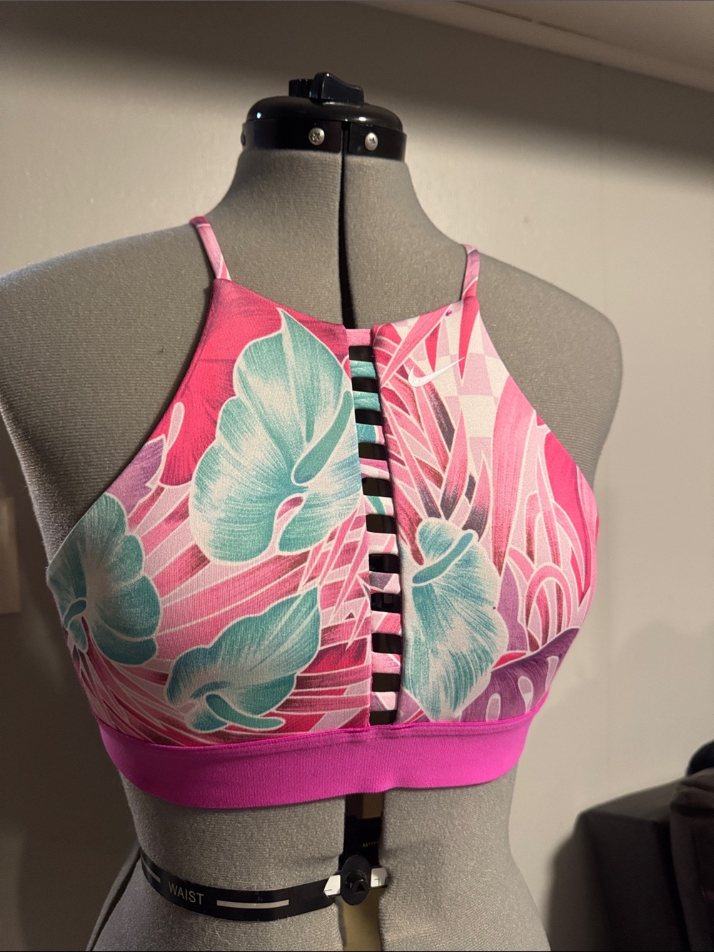 Pink Tropical Print High Neck Bralette